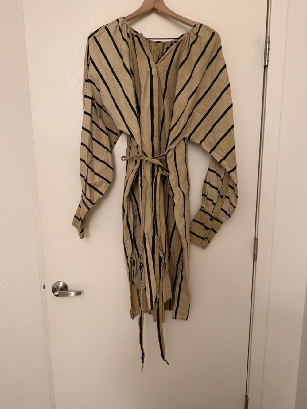 Uma Wang Striped Midi Shirt Dress with Tie Waist